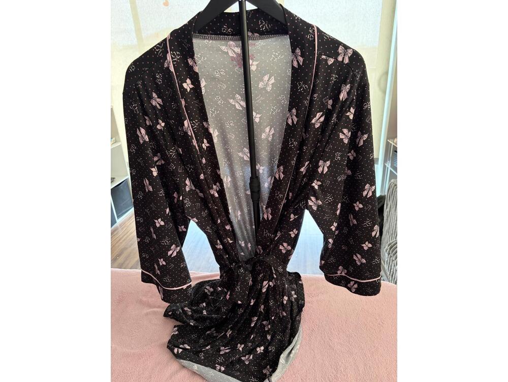 Black and Pink Butterfly Print Robe with Belt